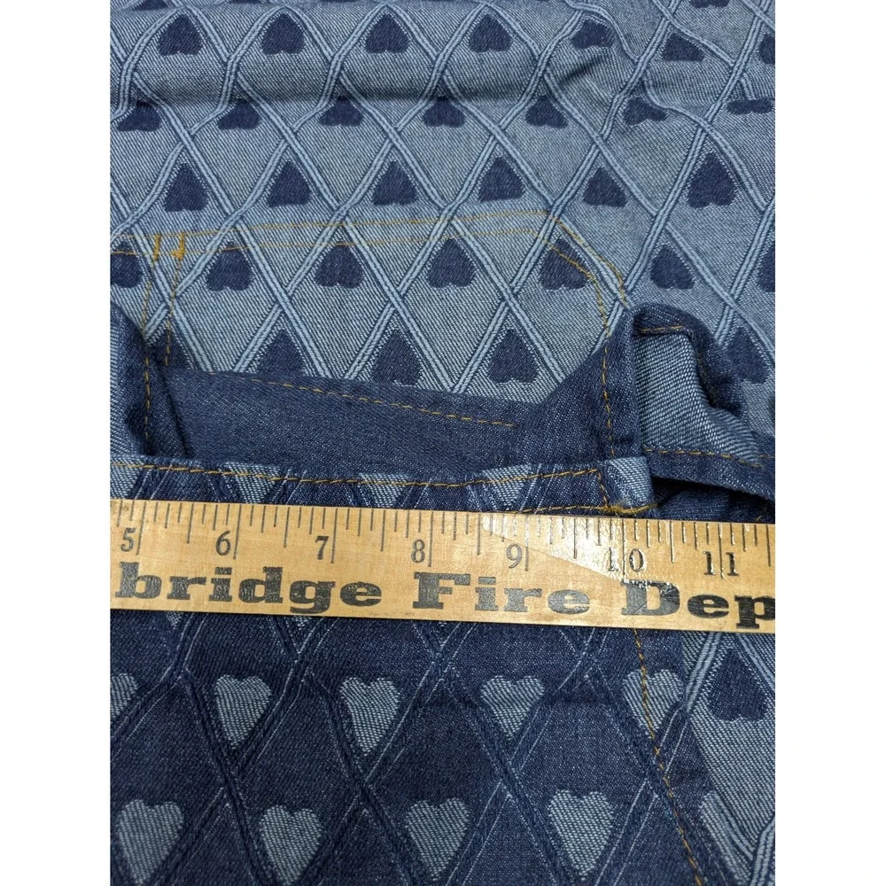 Kawaii Heart Print Denim Apron Women Blue Cross Back Pinafore